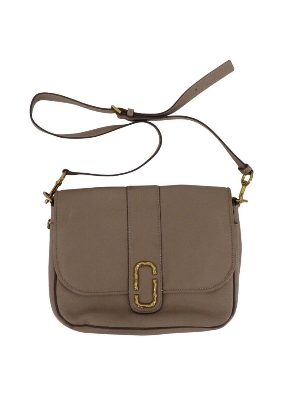 Marc Jacobs Interlock Beige Pebbled Leather Courier Messenger Crossbody Purse